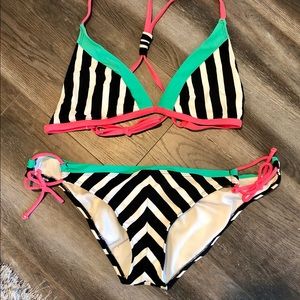 Criss cross back two piece striped bikini